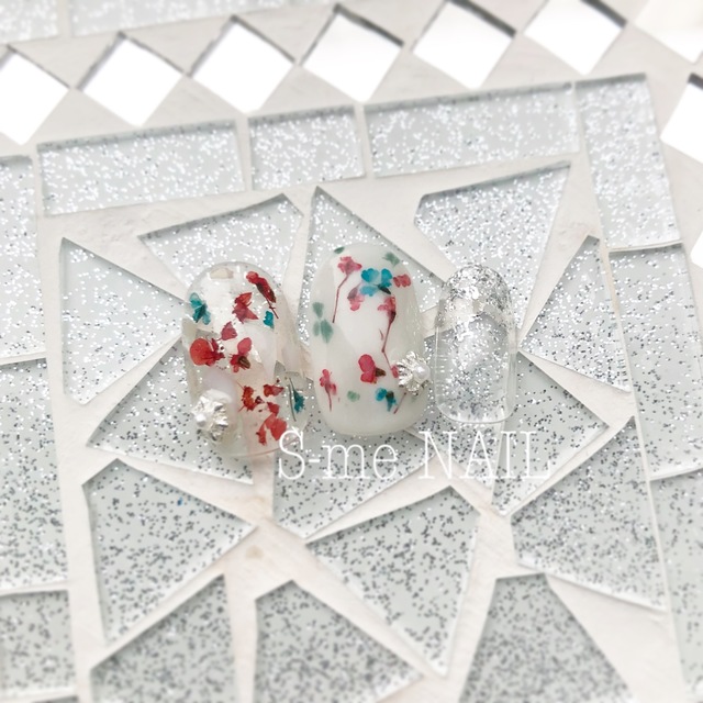 爪に優しい♡!カルジェル【クリスマスカラーボタニカル nail】 | S-me NAIL (エスミーネイル)恵比寿駅1分 | 当日予約・直前予約 ポップコーン