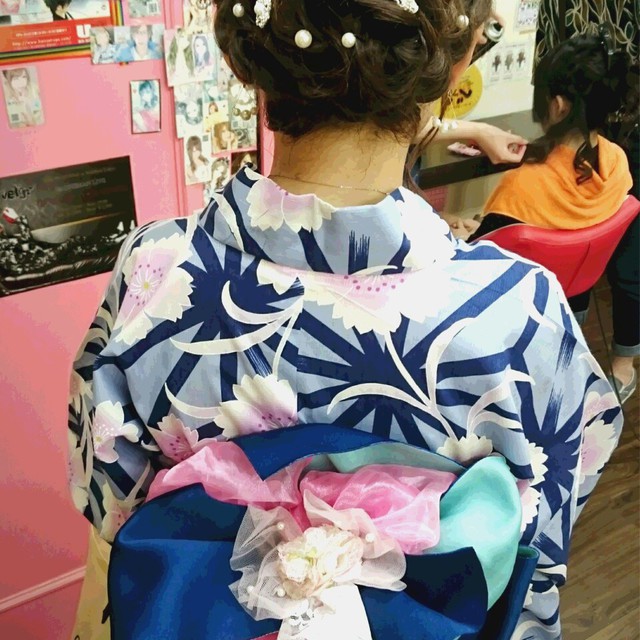 ☆大好評『浴衣着付け+ヘアセット』★着付け専門スタッフ在籍♪ | ヘアセット UP's(アップス)♪土日は朝8時から営業しています♪ | 当日予約・直前予約 ポップコーン