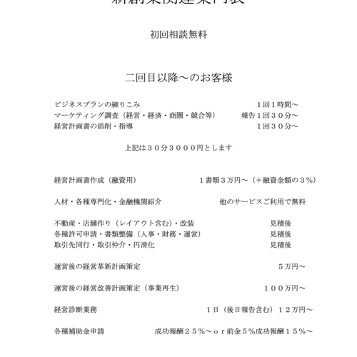創業相談メニュー